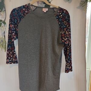 LuLaRoe Gray and Multicolor Long Sleeve Top